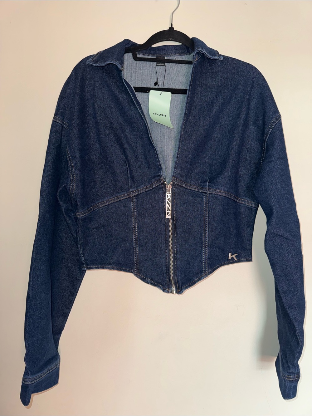 -Brand Dark Blue Denim Zip-Front Jacket